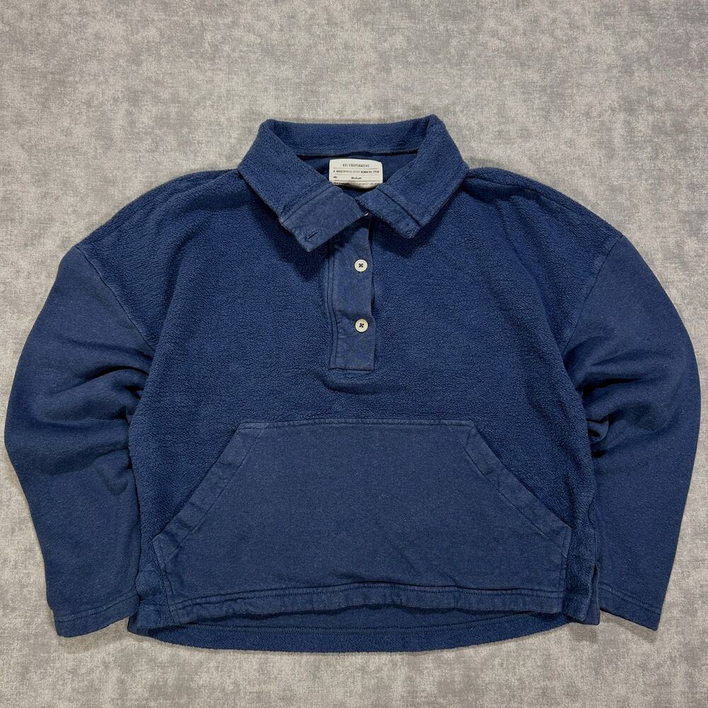 REI Co-op Wallace Lake Hemp Cotton Fleece Pullover Navy Womens Medium
